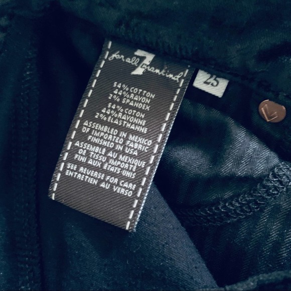 7FAM 7 For All Mankind Stretch Black Velvet Skinny Ankle Jean 25 - Picture 8 of 8